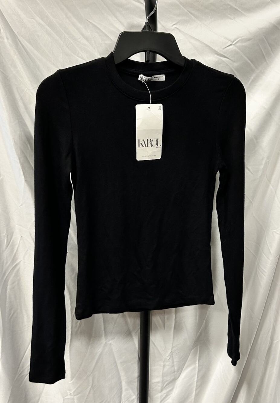 NEW Karol Basic Long Sleeve Semi Cropped Crew Neck T Shirt Tee Top Size M